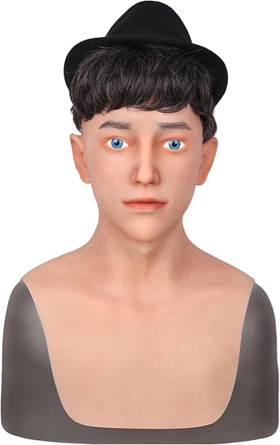 Silicone Head Mask Face Realistic Men Masks Face Fake Head Mask Young Man Face Full Head Disguise Mask for Halloween