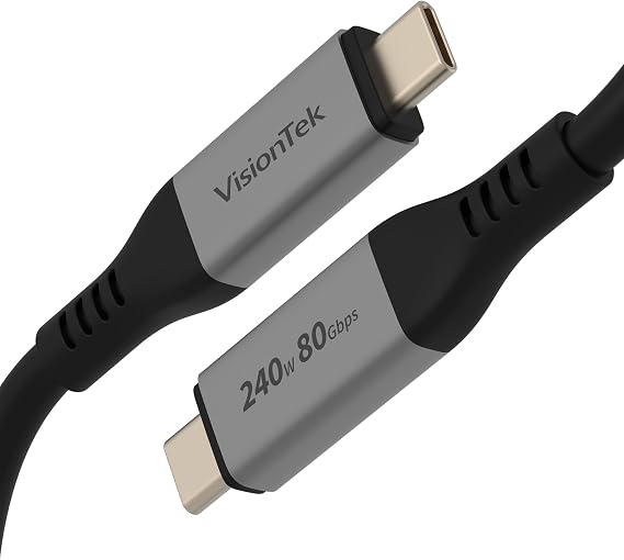 VisionTek USB-C Cable USB4 (4.9ft) - 240W 80Gbps, Thunderbolt 5 Compatible
