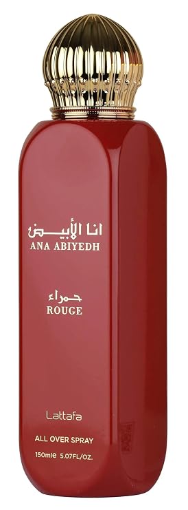 Lattafa Ana Abiyedh Rouge Fruity, Gourmand, Floral, Musky All Over Spray Long-Lasting Fragrance for Women, 5.07 Ounce / 150 ml