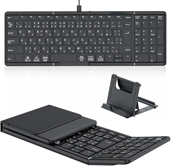 Omikamo Bluetooth Keyboard, Foldable, Wireless, JIS Standard Japanese Layout, with Numeric Keypad, Wired & Wireless