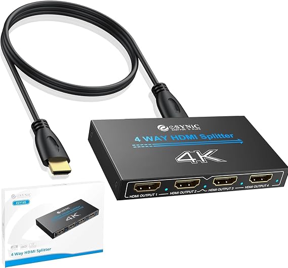 eSynic Portable 4K@30Hz HDMI Splitter 1x4-1 in 4 Out-Plug & Play