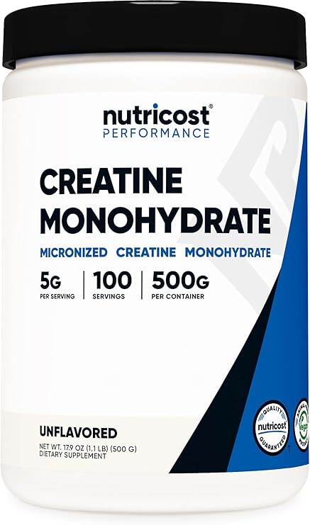 Nutricost Creatine Monohydrate Micronized Powder 500G, 5000mg Per Serv (5g) - 100 Servings for Endurance, Muscle Growth, Athletic Performance and Recovery