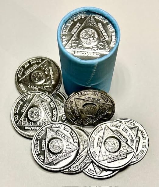 25 AA Tokens/Medallions - 1 Roll of 24 Hour Aluminum Chips Commemorative Medallion for Beginners