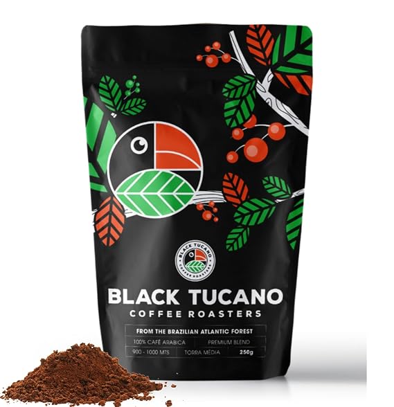 Black Tucano Specialty Coffee -Brazilian Ground Medium Roast Coffee - Premium Blend Ground Coffee - 8.8 Ounces 250 Gr