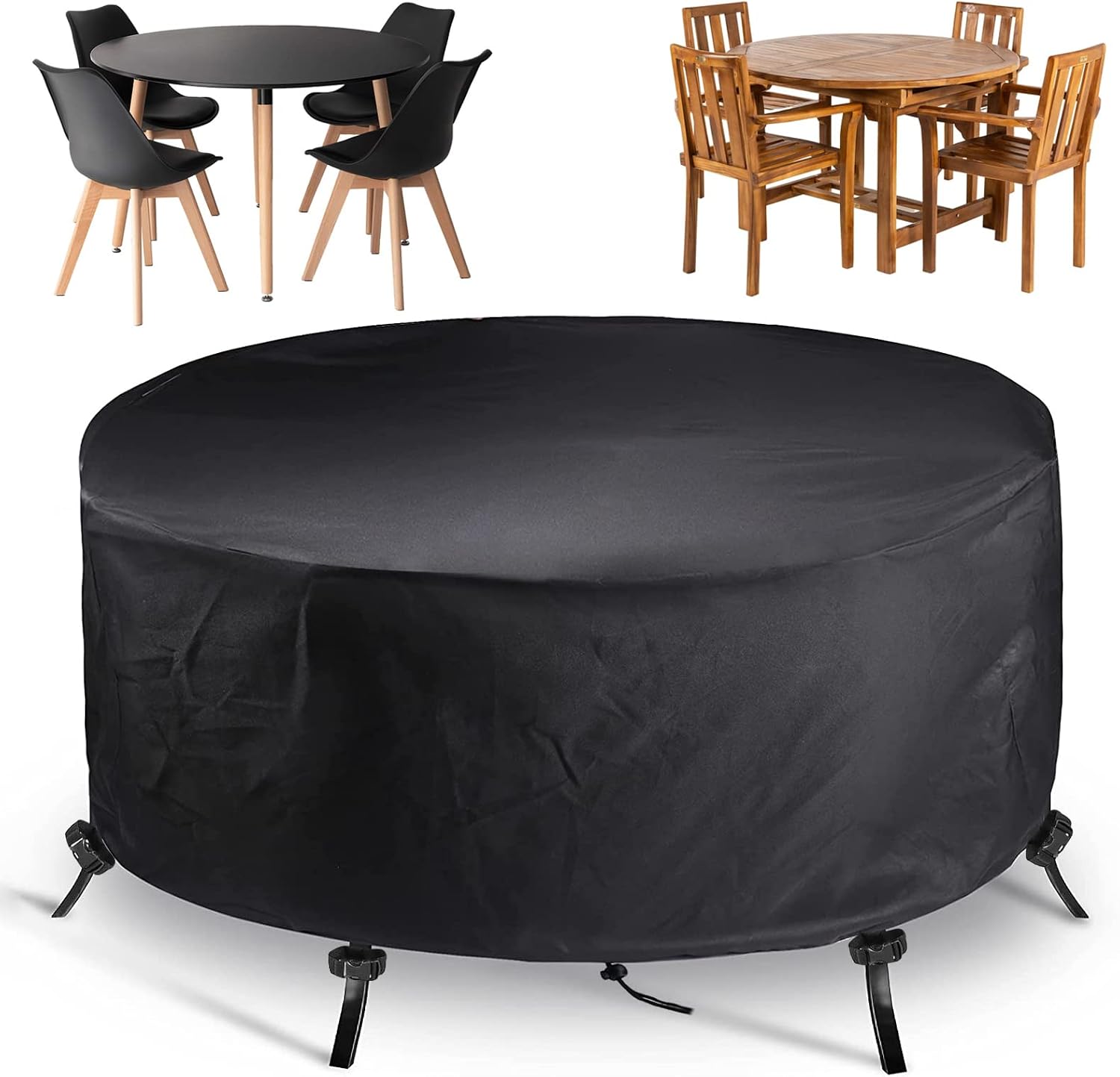 Round Garden Furniture Covers, 100% Waterproof Large Outdoor Patio Table Chair Set Cover, 420D Heavy Duty Oxford Fabric Outside Rattan Furniture Cover, Anti-UV Windproof,185 x 110cm