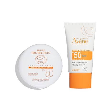 Avene High Protection Beige Tinted Compact, Mineral Multi-Defense Sunscreen Broad Spectrum SPF 50+, UVA/UVB Blue Light Protection, Water Resistant, Non-Greasy