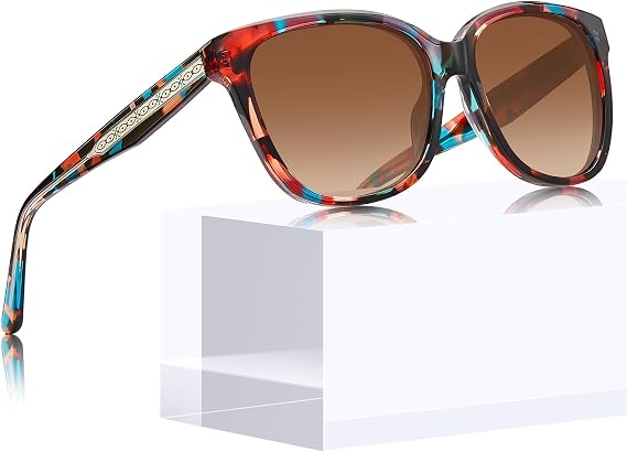 CARFIA Square Polarized Sunglasses for Women UV Protection, Italian Design Retro Embossed Pattern Wire Core Driving Shades