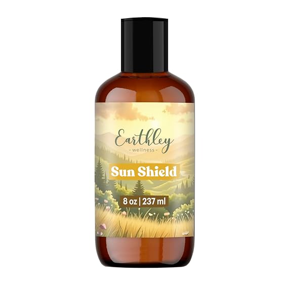Earthley Wellness Sun Shield, All Natural Protective Lotion Against Cellular Damage, Soothes Skin, Nourishes Skin, Blocks Free Radicals, and Protects Skin from Redness, Wrinkles, and Damage (8oz)