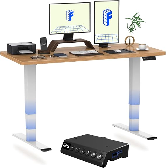 FLEXISPOT E6 MAX 140x80 Electric Standing Desk with USB Dual Motors 3 Stage One Piece Height Adjustable Sit Stand Up with Memory Smart Panel, White Frame+Maple Top