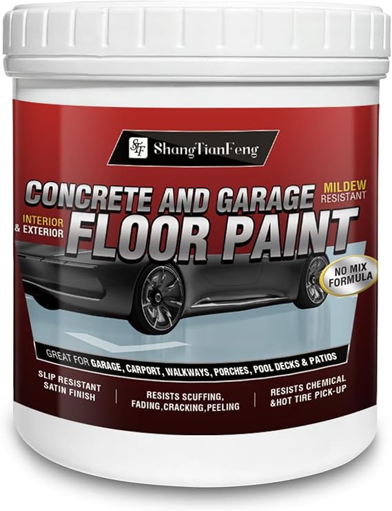 Professional Floor Paint Kit (1 Gallon) - Light Blue Acrylic Concrete Coating for household floor and walls are in a fashionable and elegant blue color, which is dirt-resistant Garages & Basements | Single Component Formula | Scratch Resistant & Low VOC | Ready-to-Use