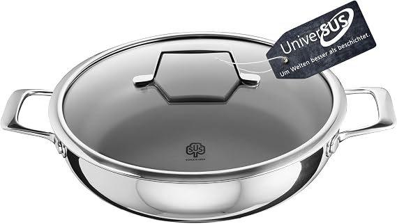 Schulte-Ufer ASTRAL 64454-923-28 Sauté Pan with Universe Surface Structure without PFAS/PTFE Stainless Steel 28 cm