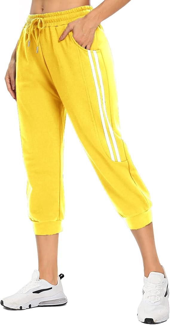 KaiDi Women's Capri Sweatpants - Casual Capri Pants with Pockets, Drawstring Workout Sweatpants for Yoga