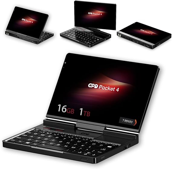 GPD Pocket 4 Mini Laptop 8.8" 2.5K 144Hz Touchscreen with AMD Ryzen 7 8840U(16GB LPDDR5X | 1TB SSD) Wi-Fi 6E, Bluetooth 5.3, Modular AI Handheld PC, for Gamers/Developers/Professionals/Travelers