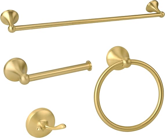Classic Bathroom Hardware Accessories Set 4 Piece Brushed Gold