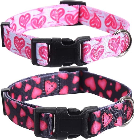 2 Pack Valentine Day Dog Collars Adjustable Love Heart Large