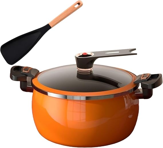 Multifunctional Large Capacity Non-stick Pressure Cooker, 7L Micro Pressure Cooker, with Anti-Scalding Handle & Visual Glass Lid for Family Meals, Soups, Stews (orange)