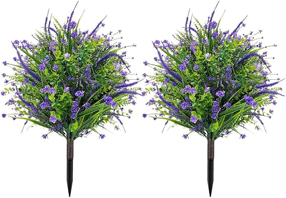 2 Pcs Artificial Lavender Topiary Ball Trees with Ground Spike,60cm Artificial Lavender Flowers for Outdoors,UV Resistant Faux Greenery Shrubs with Purple Flowers for Garden Patio Decor