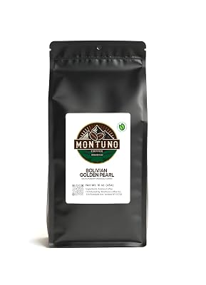 Montuno Coffee Bolivian Golden Pearl, Organic Peaberry Arabica, 1 Lb, Medium Roast Whole Bean