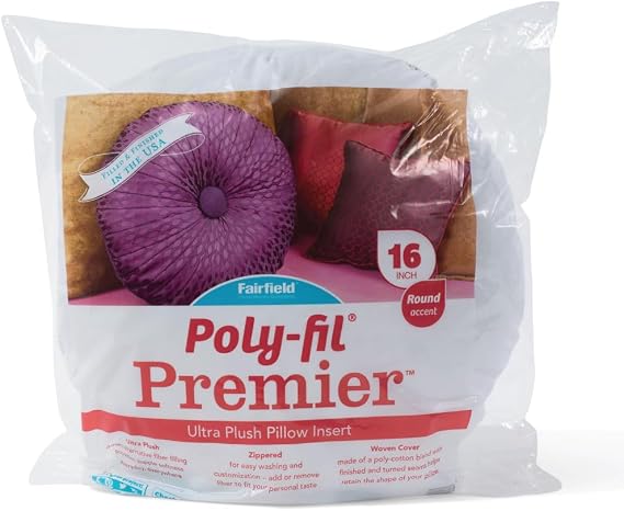 Fairfield Poly-Fil Premier, Ultra Plush Pillow Insert, Round Pillow Inserts for Decorative Pillows, Travel Pillows, and Home Decor, 16"