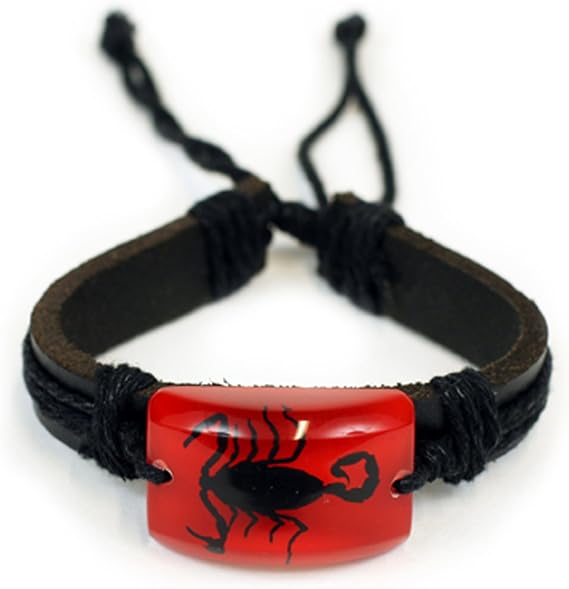 REALBUG Black Scorpion Bracelet, Red, Leather, 10 inches