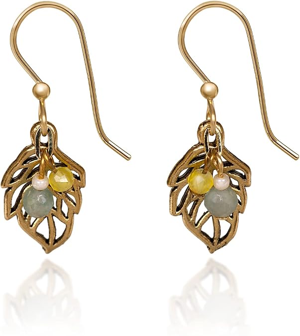 Silver Forest Open Leaf with Bead Cascade Pierced Earrings NE-1880