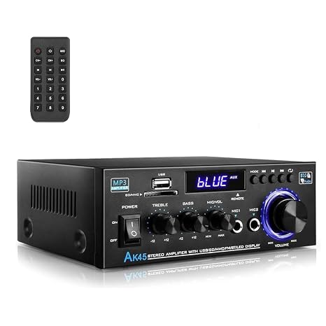 Stereo Audio HiFi Amplifier 2 Channels AK45 Bluetooth Home Audio Amplifier 60W x 2 with Remote Control