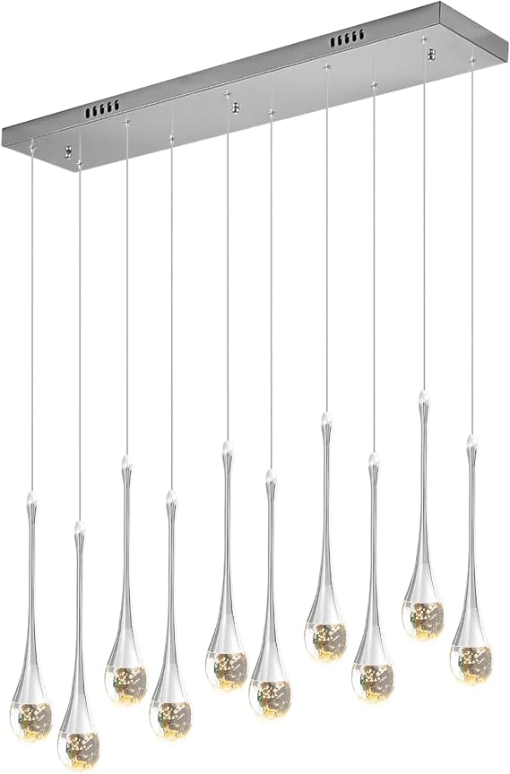 10-Light Rectangle Chandeliers Modern Raindrop Crystal Pendant Lights Fixtures LED 3CCT Dimmable Hanging Chandelier for Dining Room Kitchen Counter Ceiling Lighting [Energy Class C]