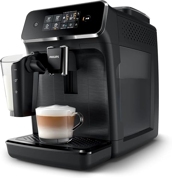 Philips 2200 Series Fully Automatic Espresso Machine, LatteGo Milk Frother, 3 Coffee Varieties, Intuitive Touch Display, 100% Ceramic Grinder, AquaClean Filter, Aroma Seal, Black (EP2230/14)
