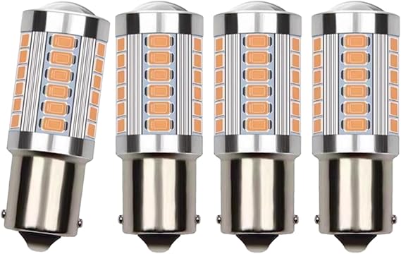 4 Pcs 1156 BA15S Amber LED Bulbs, P21W 12V 3W 5630 SMD Yellow Orange Turn Signal Lights, Extremely Bright for Reverse Lights, DRL Daytime Running, Tail Lights, Indicator Bulbs