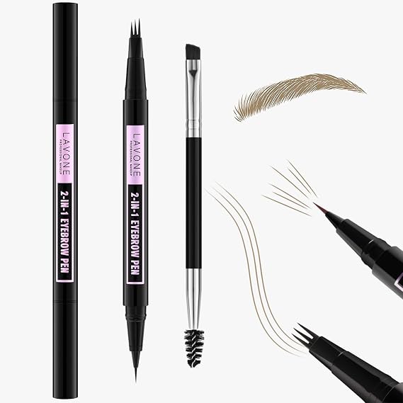 LAVONE 2-In-1 Waterproof Eyebrow Pen, with 3 Tip Microblading Eyebrow Pen and Ultra-Precise Brow Pencil, Dual-ended Eyebrow Brush - Dark Blonde 01