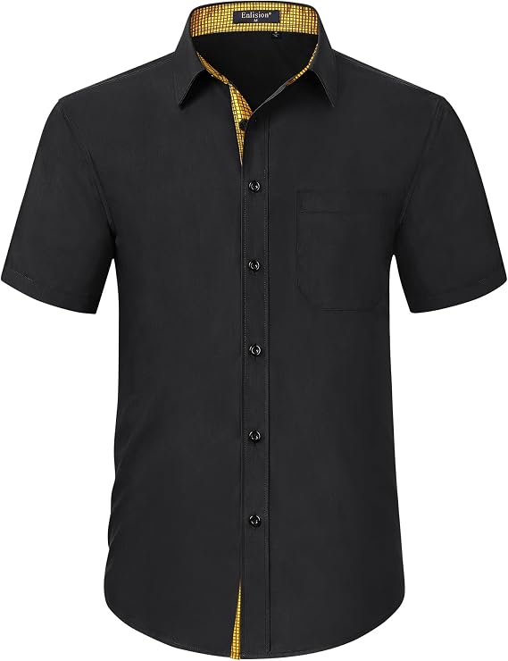 Enlision Mens Short Sleeve Dress Shirts Solid Color Regular Fit Shirt Casual Button Down Business Shirts with Pocket