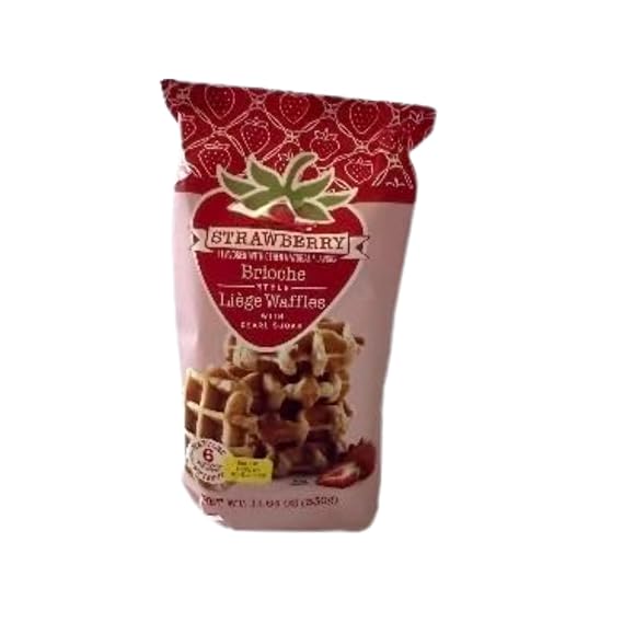 Strawberry Belgian Waffles, Brioche Liege Style with Real Strawberry Flavor, Soft & Sweet Breakfast Snack, 6 Individually Wrapped Waffles, 11.25 oz