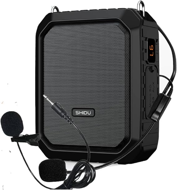Voice Amplifier with Dual Microphones (Lapel & Headset) - A Waterproof 18-Watt Megaphone Speaker System, Bluetooth 5.0 Enabled, for Teachers, Elderly, and Tour Guides (Jet-Black)