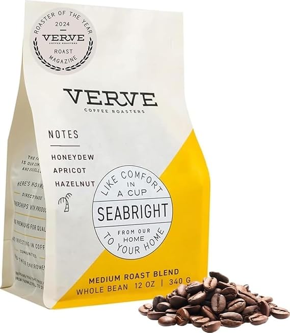 Verve Coffee Roasters | Seabright House Blend Whole Bean Coffee | Honeydew, Apricot & Hazelnut | El Salvador & Guatemala Blend | Washed Process Specialty Medium Roast | 12 Ounces