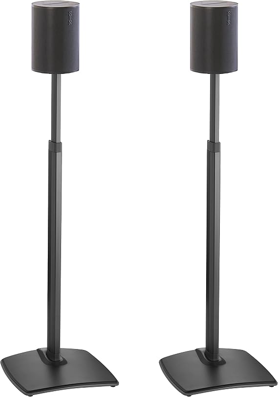 Sanus Height-Adjustable Speaker Stands Pair for Sonos Era 100TM - Premium Speaker Stand w/Durable Steel Design & Built-in Cable Managment - Easy DIY Install - Black