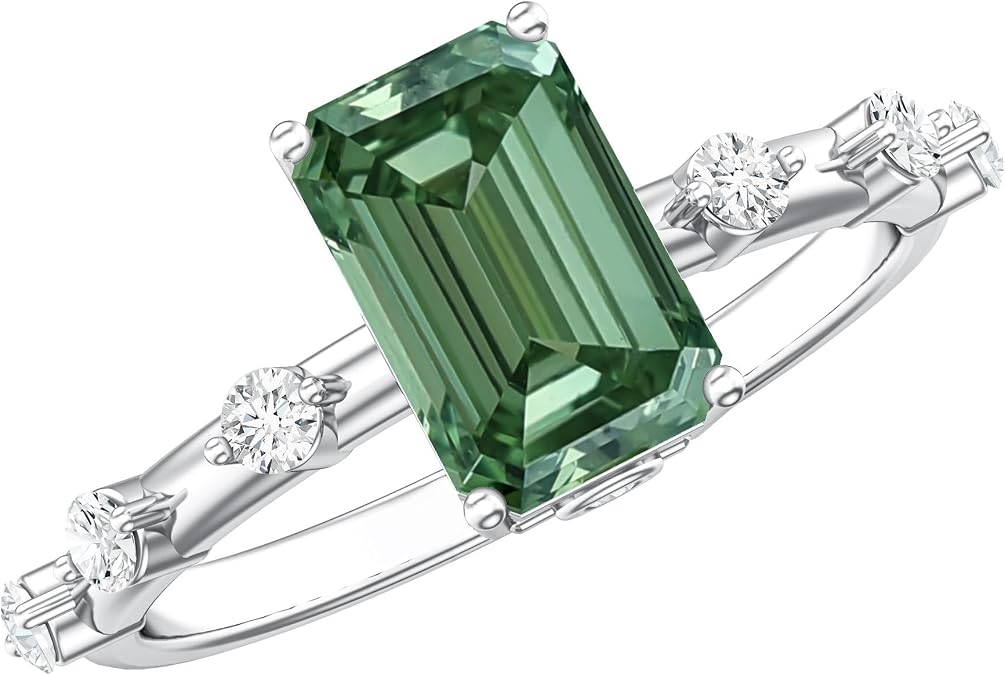 IGI Certified 2 Carat Lab Grown Green Diamond Emerald Cut Engagement Ring