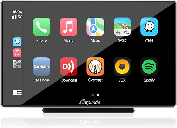 Carpuride 2024 Newest Upgrade 9 Inch Touch Screen Portable Wireless Carplay Android Auto Car Radio Receiver with Mirror Link/GPS/Siri/FM,Dashboard Console Mounted