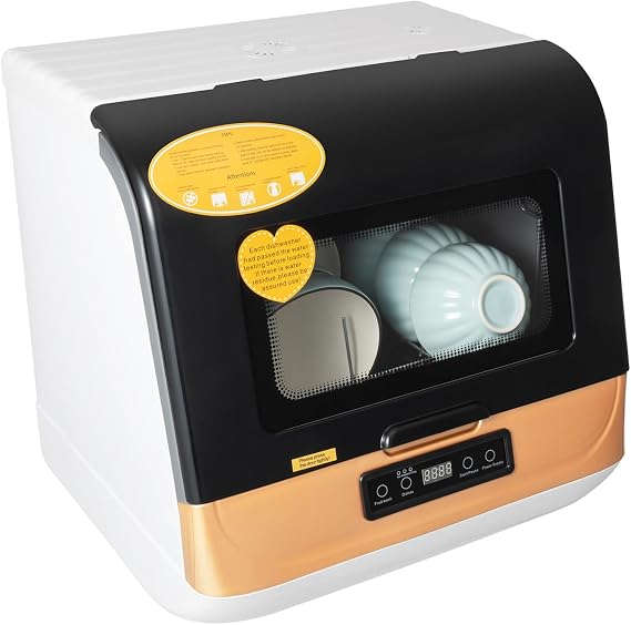 Portable Countertop Dishwasher, 5 Washing Programs Mini Countertop Dishwasher with 5 L Built-in Water Tank 1200W Leak-Proof Dry Dishwasher with