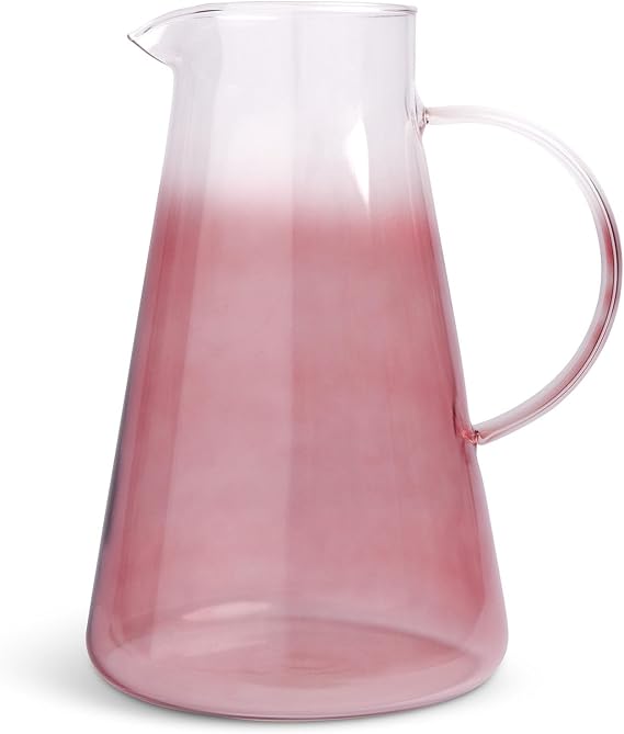 Core Kitchen Vintage Rose Pink Ombre 68 Ounce Durable Glass Pitcher Carafe Decanter Serveware Container, Flower Vase, Centerpiece Decor, 49509