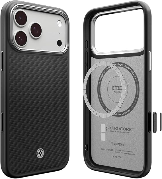 Spigen iPhone 17 Pro Max ile Uyumlu MagSafe Kılıf Enzo Aramid T Mag Fit Kamera Kontrol Güçlendirilmiş Aramid Dokulu ince Gümüş Kapak - ACS09905 (Spigen TR Garantili)