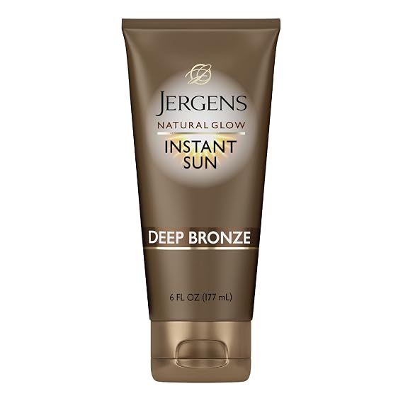 Jergens Natural Glow Instant Tanning Moisturizer, Deep Bronze, 6 fl oz | Instant Bronze Color, Natural-Looking Tan, Lightweight Formula, Streak-Free Application, Sunless Glow