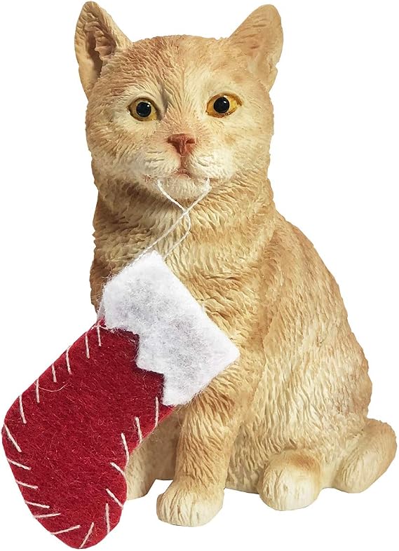 Sandicast Shorthair Ginger Tabby Cat with Stocking Christmas Ornament