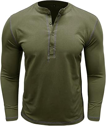 Henley Shirts for Men Long Sleeve Basic Pullover Tops Classic Cotton Button Crewneck T Shirt Casual Lightweight Shirt