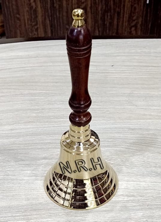 Solid Brass Hand Bell School Bell Call Service Bell with Brown Wood Handle