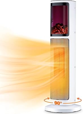 TRUSTECH 27 Tower Space Heater, 1500W Electric Space Heater for Indoor Use, 3 Modes & Thermostat, 90 Oscillation, 12H Timer, Remote, Overheat & Tip-Over Protection, 3D Flame, Space Heater for Home