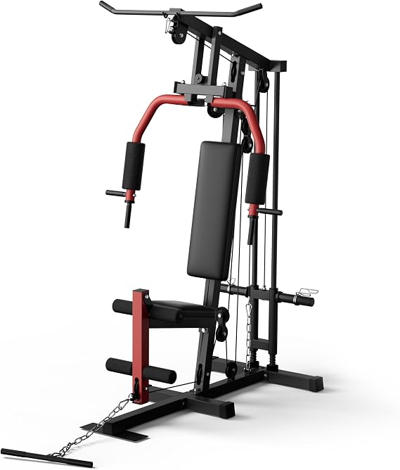 Full Body Strength Training Home Gym Machine Heavy-Duty Multi-Function Fitness Equipment with LAT Pulldown, Chest Press, Leg Extension, Pulley System Fits 1" & 2" Weight Plates