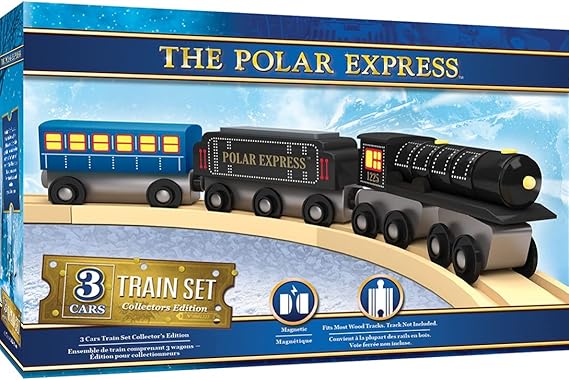 MasterPieces Wood Train Sets - The Polar Express 3 Piece Train Set - Officially Licensed Toddler & Kids Toy