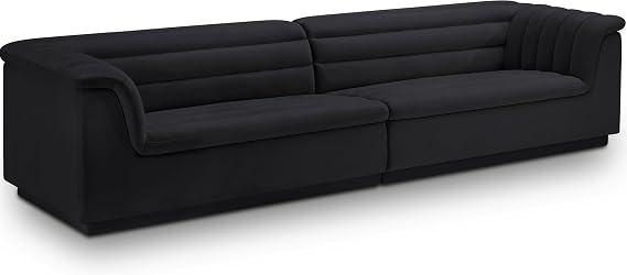 Meridian Furniture 194Black-S119 Cascade Collection Modern | Contemporary Modular Sofa with Soft Black Velvet Fabric, Deep Channel Tufting, Curved Arms, 118" W x 35" D x 28" H, Black