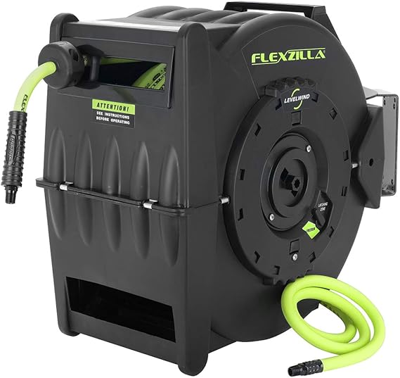 Flexzilla Pro Levelwind Retractable Air Hose Reel, 1/2 in. x 50 ft., Heavy Duty, Lightweight, Hybrid, ZillaGreen - L8335FZ
