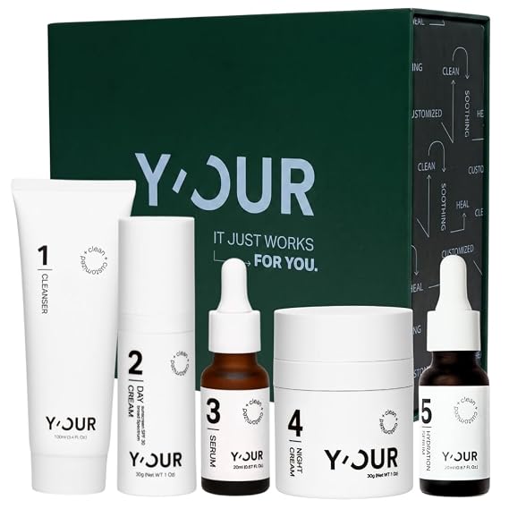 Y'OUR Acne Skincare Kit for Adults 5-Step System with Cleanser, Day Cream, Serum, Night Cream & Mask Fights Breakouts & Blemishes Hydrating & Non-Comedogenic Formula